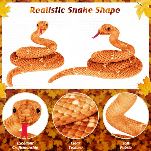 Snake Plush, Large 71 in Stuffed Snake Toy for Kids, Lifelike Plush Snake for Birthday Present Party Prank Prop (Brown)