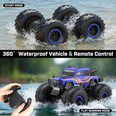 6+, 4X4 2.4GHz 1/18 WayEee Remote Control Car Toys for Kids RC Car Waterproof Monster Truck Toys, Amphibious Pickup