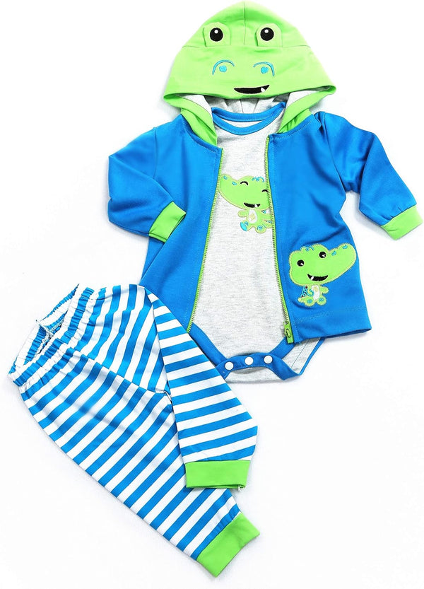 Reborn Baby Doll Clothes - 3 Piece Crocodile Set for 17-18 Inch Boy Dolls in Blue Outfit