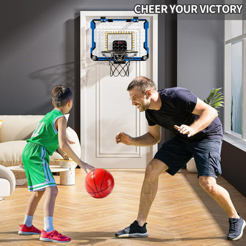 Indoor Basketball Hoop for Kids - Over The Door Mini Hoops with LED Light, Scoreboard & 4 Balls, Gifts for Ages 5-12