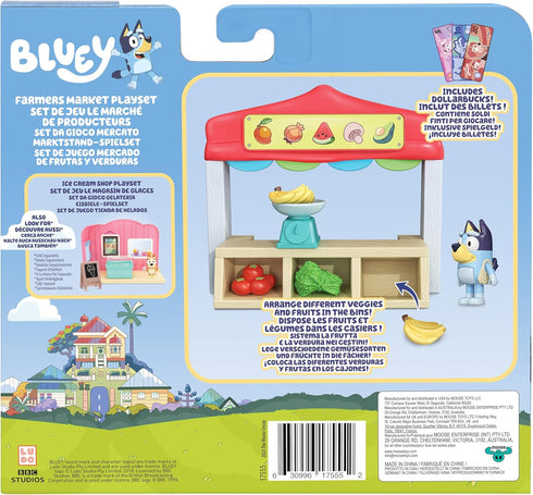 Bluey Mini Playsets Farmers Market Playset with Articulated Figure, Shopping Bag, and Accessories