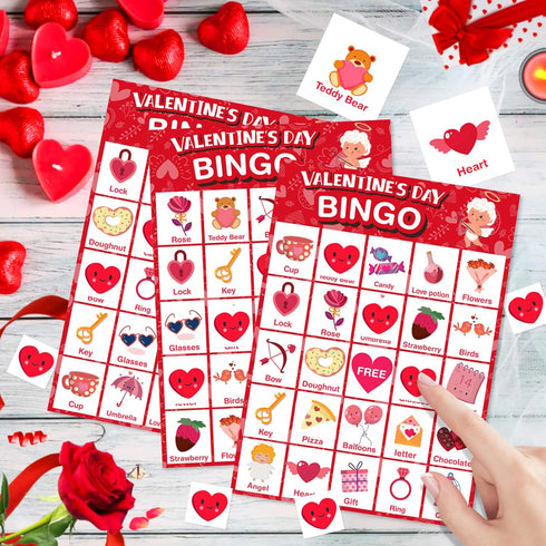 Valentines Day Large Size Bingo Game Card for Kids/Adults - 24 Players, Valentine Party Favor