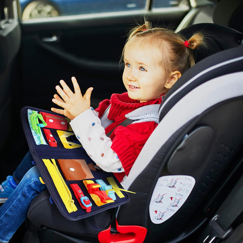 Busy Activity Board, Educational Travel Sensory Board for Planes or Cars with 15 Actions