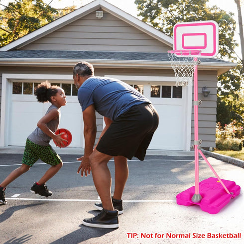 Pink Adjustable Basketball Hoop for Kids 2-6 Years, Portable Indoor/Outdoor Play