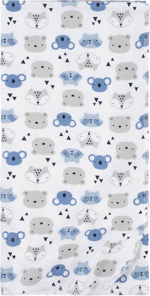 100% Pack 5 Gerber Boys Newborn Infant Baby Toddler Nursery Cotton Flannel Receiving Swaddle Blanket, Critters Blue