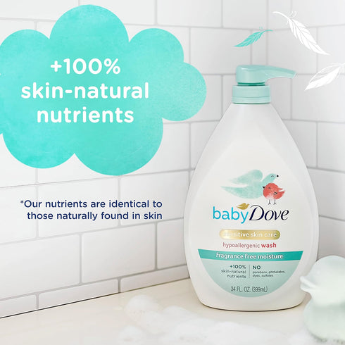 Baby Dove Sensitive Skin Care Baby Wash, Fragrance Free, 34 oz - Moisture for Baby Bath Time