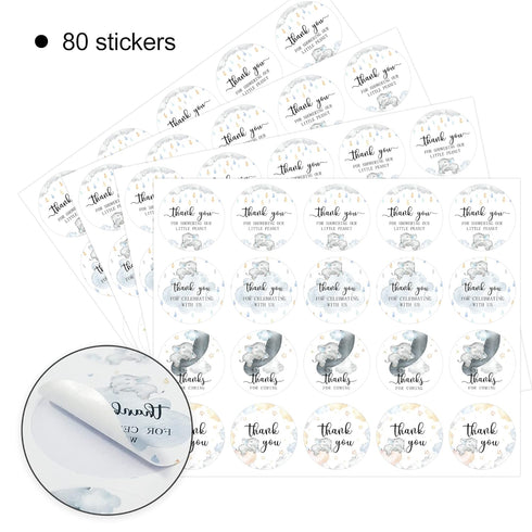 80 Elephant Baby Shower Thank You Stickers, 2 Inch Elephant Themed Favor Label Stickers