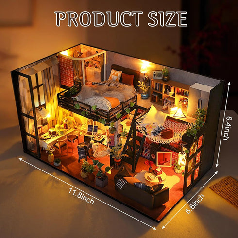 DIY Miniature House Kit, Dollhouse Kit with Furniture, 1:24 Mini House Making Kit for Adults