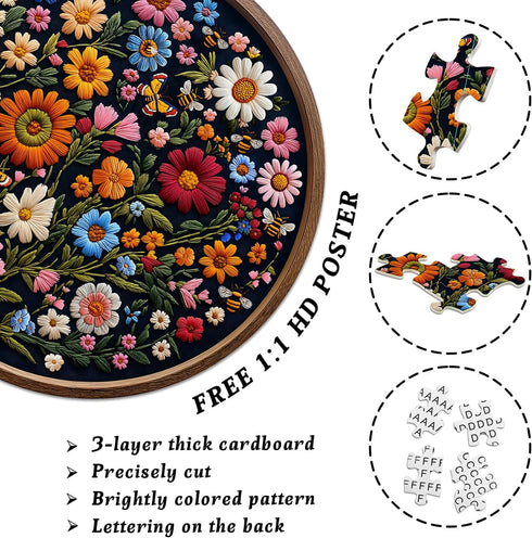 PICKFORU 1000 Vintage Wildflower Puzzles for Adults Pieces, Round Butterfly Bee Plant Puzzle Nature Art, Circle Pretty