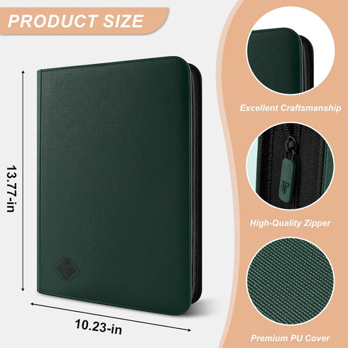 Card Binder for Trading Card 9 Pocket, TiopLior Zip MTG Card Binder with 432 Side Loading Pocket, Card Album Fit for TCG Baseball Football Sports Card, Easy to Insert Card Collection Binder (green) by TiopLior
