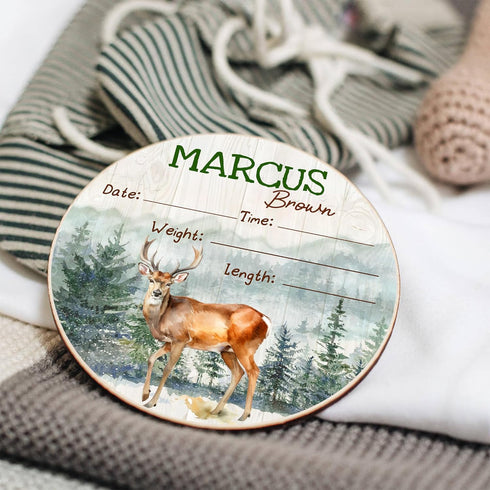 Personalized Baby Name Signs, Baby Birth Announcement Sign for Hospital, Deer Baby Name Signs for Nursery Decor, Wood