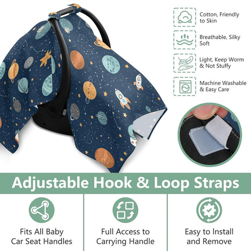 Mazeann Cute Planets Stars Car Seat Cover Baby Breathable Soft Infant Carseat Covers Canopies Babies Carrier Covers