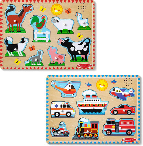 Melissa & Doug Wooden Light-Activated Sound Puzzle 2-Pack for Toddler and Preschool