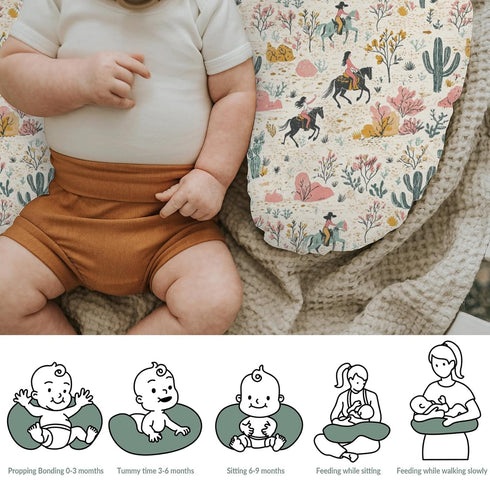 Vintage Western Cowgirl Baby Nursing Pillow Covers for Boy Girl Retro Cowgirl Horse Cactus Nursery Feeding Pillowcase