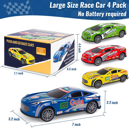 4-Pack Car Toys for 3-6 Year Old Boys and Girls, 7 Inch Friction Powered Pull Back Alloy Race Trucks Cars for Kids