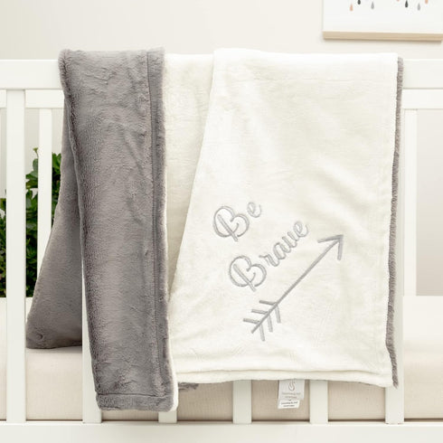Luxuriously Soft Luxury Cuddle Minky Baby Blanket Super Soft Double Layer Embroidered Faux Fur Nursery Bed Blanket