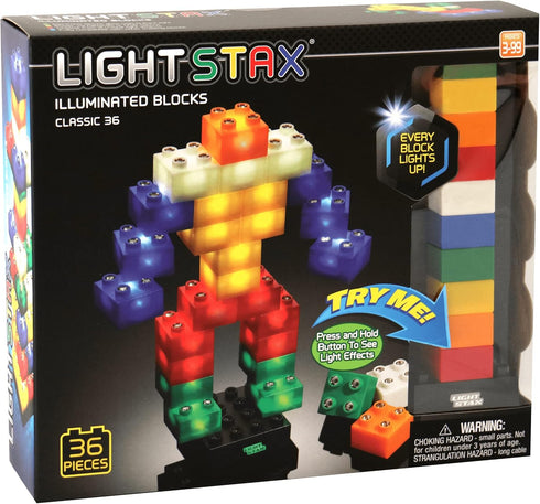 Light Stax Classic Light Up Building Bricks, 36 Blocks, Kids Building Blocks for Sensory Play