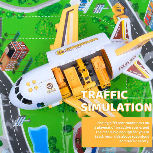 3+ Interactive Airplane Toy with Toy Cars - Toy Airplane with Lights, Music, Jet Mist Effect & Play Mat