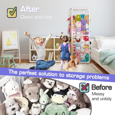 1) Trycooling Stuffed Animal Storage Zoo Holder Space Save Vertical PVC with Elastic Band and Net for Playroom Bedroom