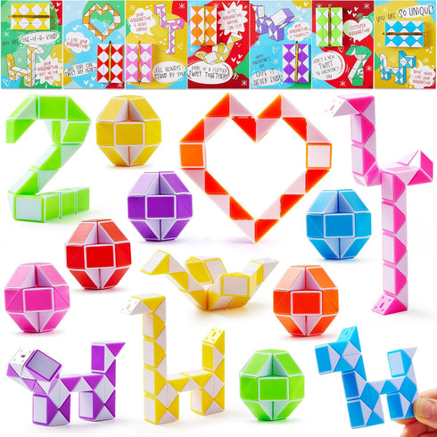 JOYIN 28 Packs Valentine's Day Cards with Snake Twist Toys for Kids,