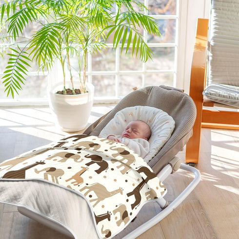KICPOAY Brown Giraffe Elephants Baby Swaddle Blanket for Boys and Girls, Muslin Baby Receiving Swaddle Blanket, Soft