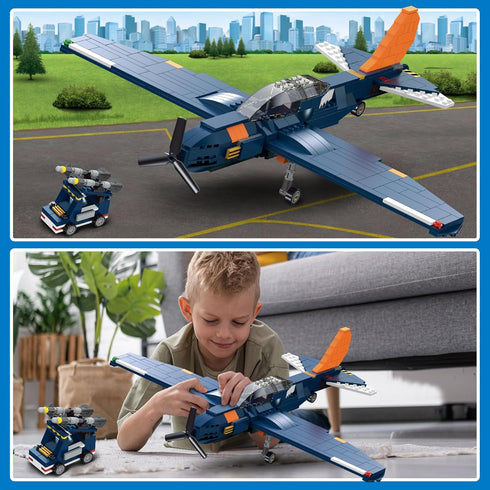 3 1 Sets, 10+, 738PCS HOGOKIDS in Fighter Jet Plane Building Military Propeller Aircraft Gunship Building Toys