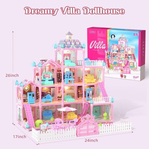 randhar 3 4 -13 7 Sets 3 4 5 6 7 8+ Doll House for Girls with Lights, Dolls, Floors Rooms, of Furniture