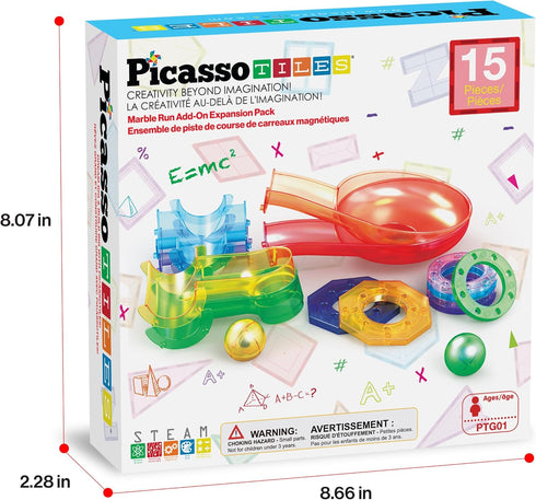 Pack 3+ PTG01 PicassoTiles Magnetic Marble Run Add-On Expansion for Magnet Tile Building Blocks Maze Construction Toy