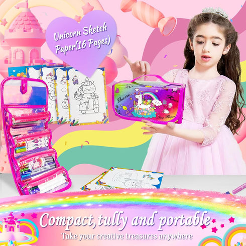 56 4-6-8 4-8 70) weirtoya PCS Washable Scented Markers with Glitter Pencil Case, Mermaid Unicorn Arts and Crafts