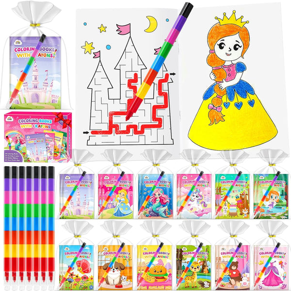 ZMLM 24 Pack Coloring Books for Kids with Crayons,Party Favors for Kids