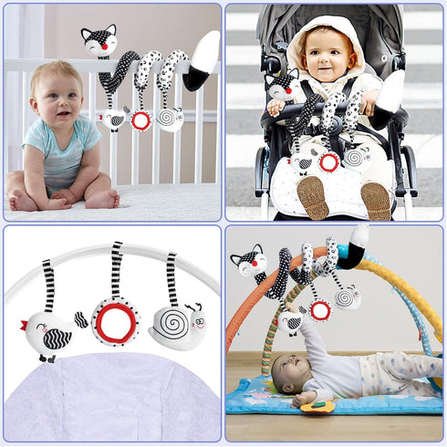 Euyecety Baby Spiral Plush Toys, Black White Stroller Toy, Hanging Rattle Toys for Crib Mobile