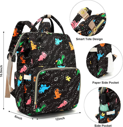 Xunteny Backpack Dinosaur Baby Diaper Bag for Girls Boys, Waterproof Large Maternity Nappy Bags for Mom