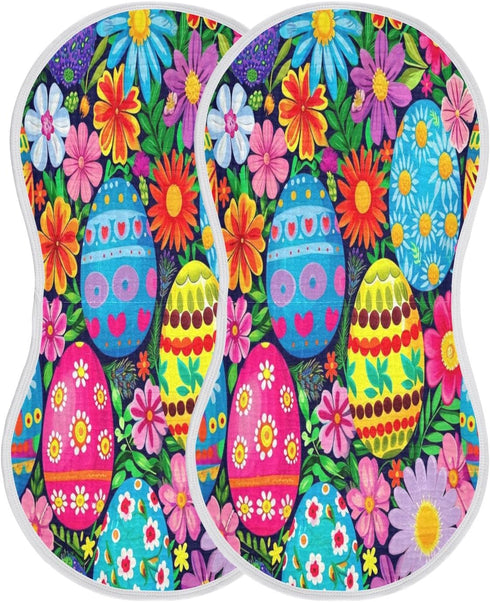 Bulletgxll Set 4, Easter Eggs and Flowers Unisex Baby Burp Cloths of Soft Absorbent Organic Cotton Muslin Burping