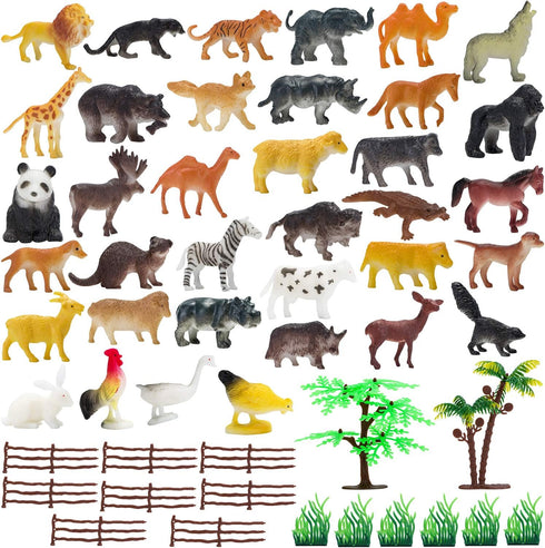 Animal Figurines Toys - 52 Pcs Small Mini Realistic Safari Zoo Plastic Animals Learning Educational Toy Set