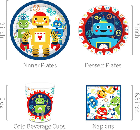 116 16 Lide Road Pcs Robot Birthday Party Supplies Kit, Robot Plates, Napkins, Cups, Forks, Knives, Spoons for Guests