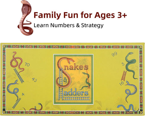 Set 2-4 3+ Classic Snakes and Ladders Board Game Foldable Family Board Game with Dice & Pawns, Retro Educational Toy