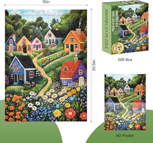 DAGIRT 300 300 20.5 15 Piece Puzzles for Adults, Idyllic Village Jigsaw Puzzles, Blooming Garden Piece Puzzle, Perfect