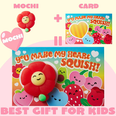 28 Packs JOYIN Valentines Day Gift Cards with Mochi Squishy Toys, Kawaii Mochi Squishy Toy to Squeeze Stress Relief