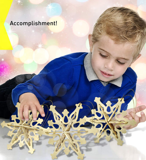 Puzzled 3D Puzzle Snowflake Ornaments - Wood Craft Construction Model Kit, Fun & Educational DIY Wooden Toy