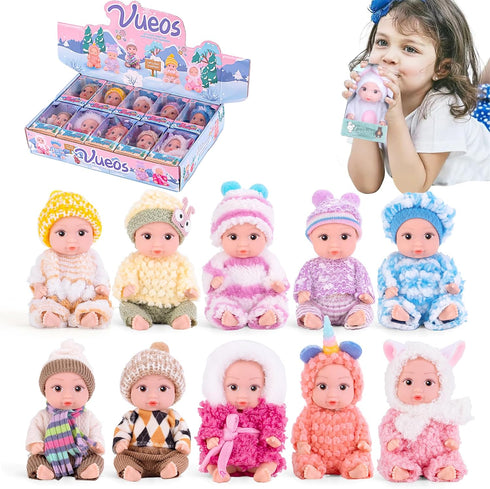 Vueos 10pcs Set 4 Inch 3+ Reborn Baby Dolls - Open Eyes Realistic Baby Doll Toys for Kids, Mini Dolls Collection