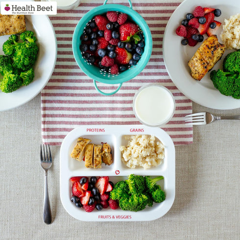 Health Beet MyPlate Portion Control Plate, 3 Divided Sections for Proteins, Grains & Veggies, 1 Pack