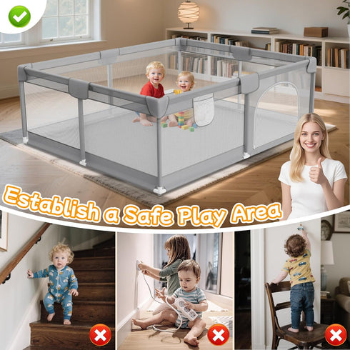74"x50" 2 Large Baby Playpen - Playpen for Babies and Toddlers with Breathable Mesh & Handles - Baby Fence Playard