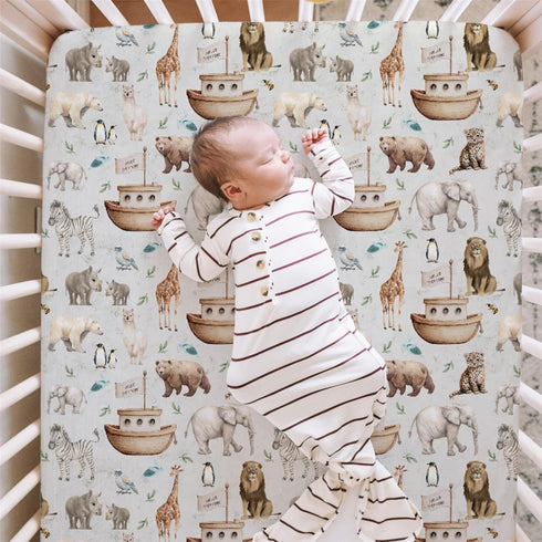 52" 28" HawSkgFub Noahs Ark Animal Boat Religious Fitted Standard Crib Sheet for Baby Boy Girl, Elephant Bear Giraffe