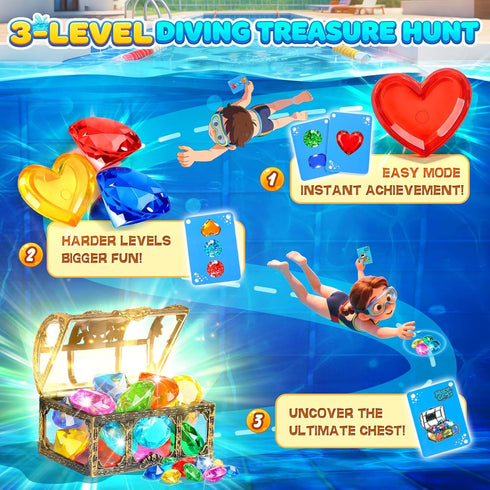 60PCS 35PCS Summer Swimming 3-10 DISHIO Diving Toys for Kids, Seek Treasure Underwater Pool Gem Hunt Pool Game