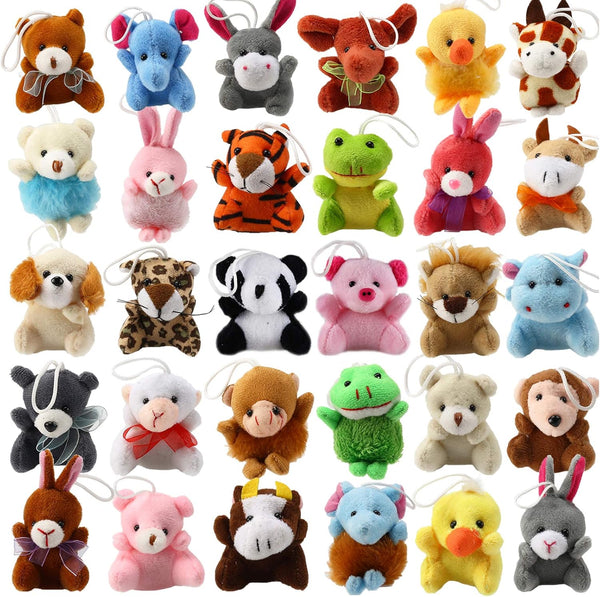32 Piece Mini Plush Animal Toy Set, Cute Small Animals Plush Keychain Decoration for Themed Parties, Kindergarten Gift,