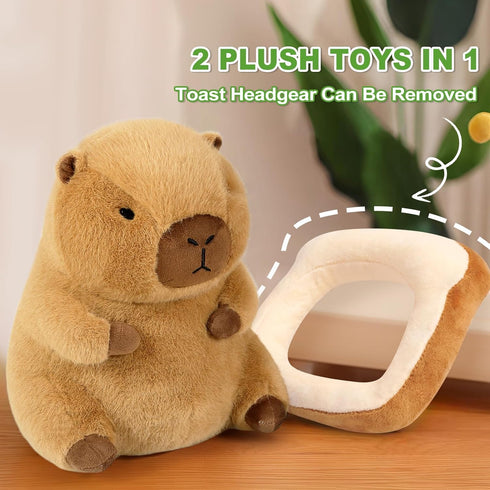 Ditucu Cute Capybara Plush Pillow, Wearable Toast Headgear Stuffed Animals Gifts for Kids 13.7 inch