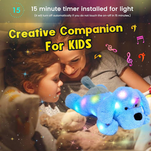 17'' Hopearl LED Musical Stuffed Puppy Lighting Up Singing Plush Dog Adjustable Volume Lullaby Animated Soothe Birthday
