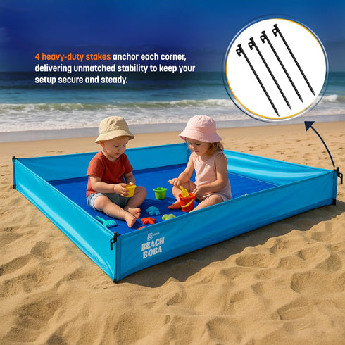 US Original BeachBoba Sandproof Beach Blanket - Outdoor Playpen Sheet with Side Walls and Stakes to Keep Sand Out