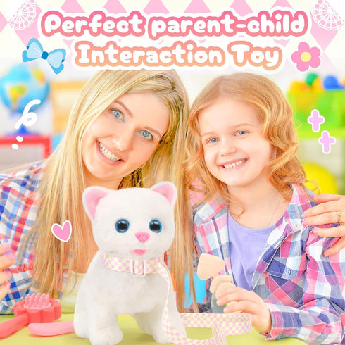 Tagitary Electronic Toy Cat Walking and Meowing, Interactive Toy for Kids with Leash, Gift for Toddlers