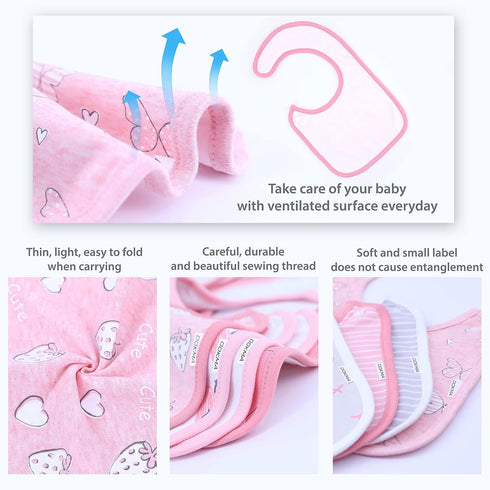 Set of 8 Organic Cotton Baby Drool Bibs - Bandana Teething Bibs for Baby, Ultra Soft, No Scratch